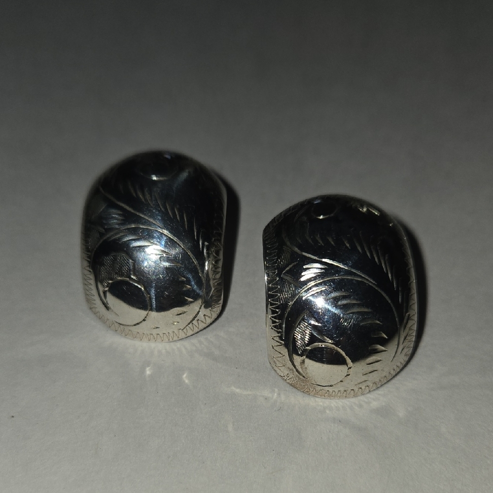 Vintage Sterling Silver Etched Concave Earrings 1 1/8" Drop
